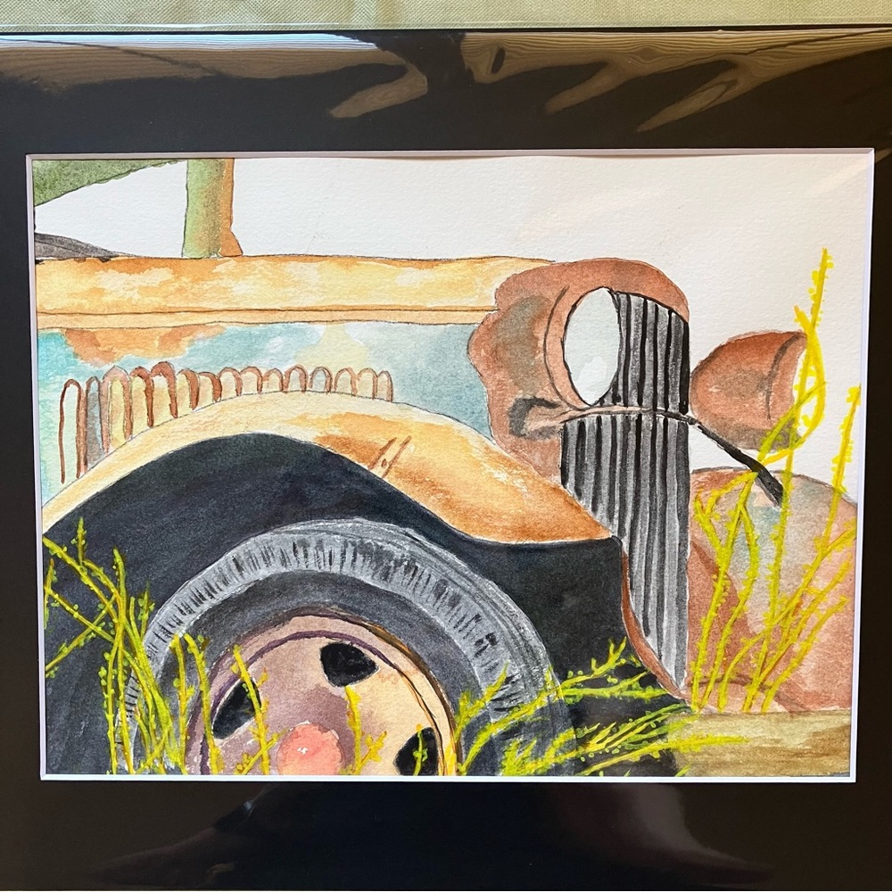 Watercolor Automotive Rustic Truck Wall Art Painting Framed in Acid Free Art Kit